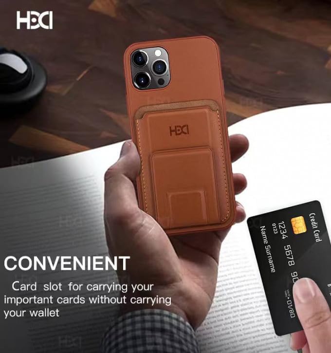 HDD iPhone 14 Pro Ultra Slim Phone Case with Card Holder Grip | Brown HDD iPhone 14 Pro Ultra Slim Phone Case with Card Holder Grip | Brown